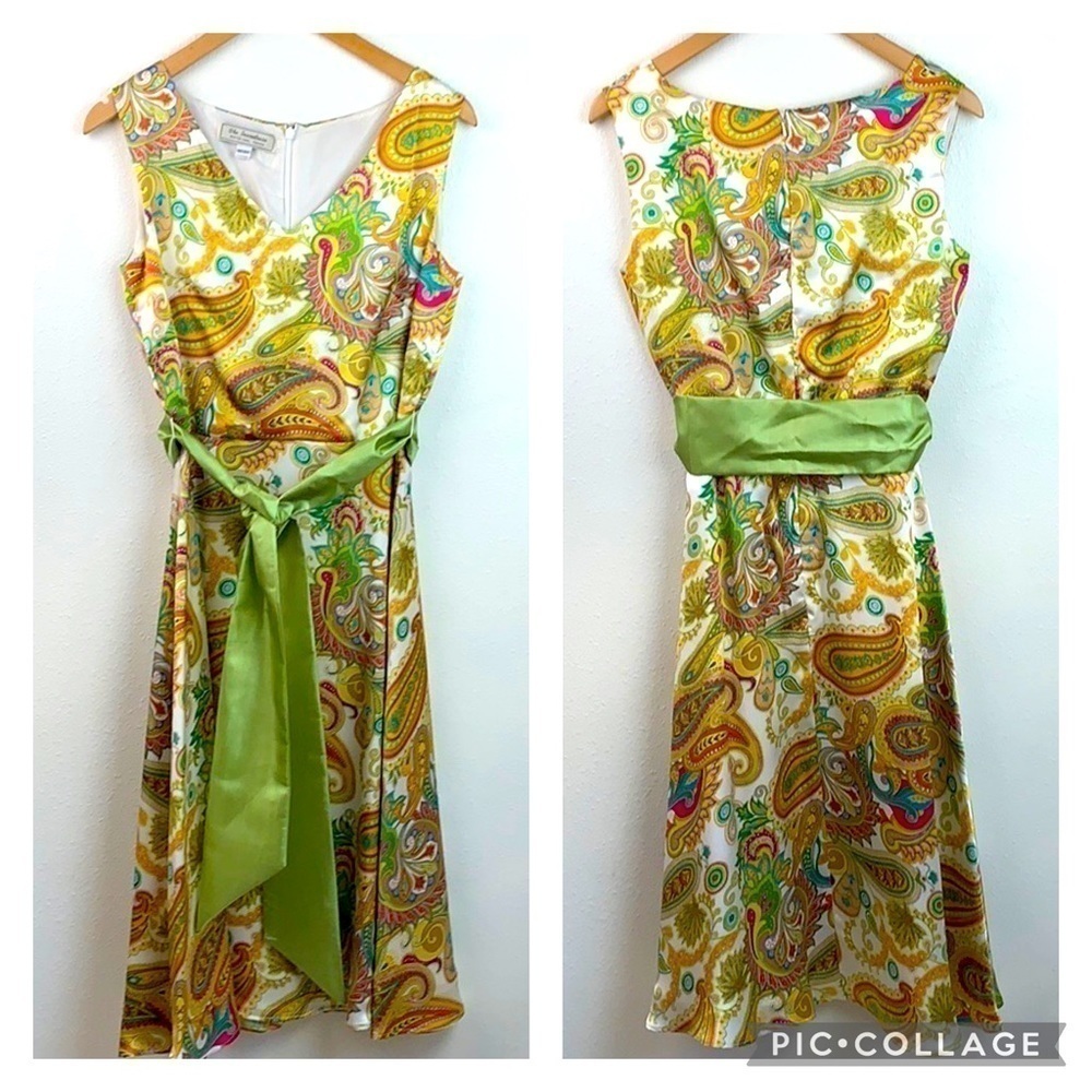 Winter Park boutique bespoke silk paisley fit & flare wedding, brunch dress EUC